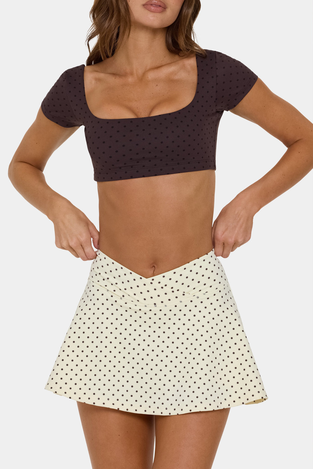 Chic Soft Active Cap Sleeve Crop Top in Choc Chip