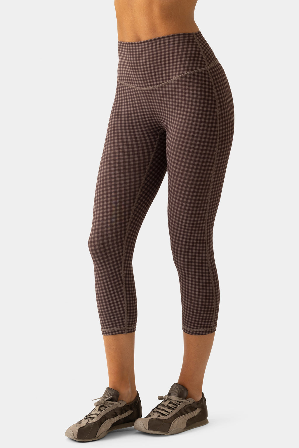 Chic Soft Active Capri Leggings in Espresso Gingham