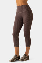 Chic Soft Active Capri Leggings in Espresso Gingham
