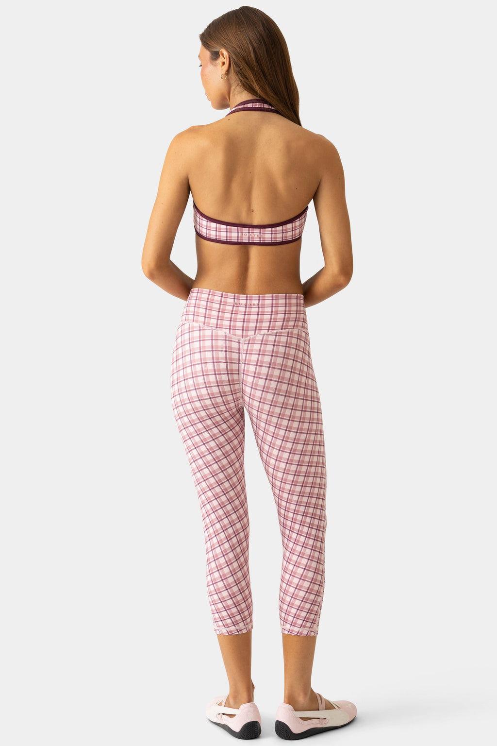 Chic Soft Active Capri Leggings in Berry Plaid