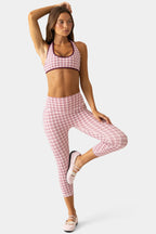 Chic Soft Active Capri Leggings in Berry Plaid