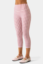 Chic Soft Active Capri Leggings in Berry Plaid