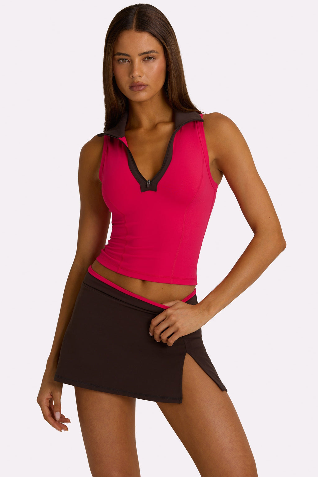 Chic Soft Active Collared Tank Top in Hot Pink