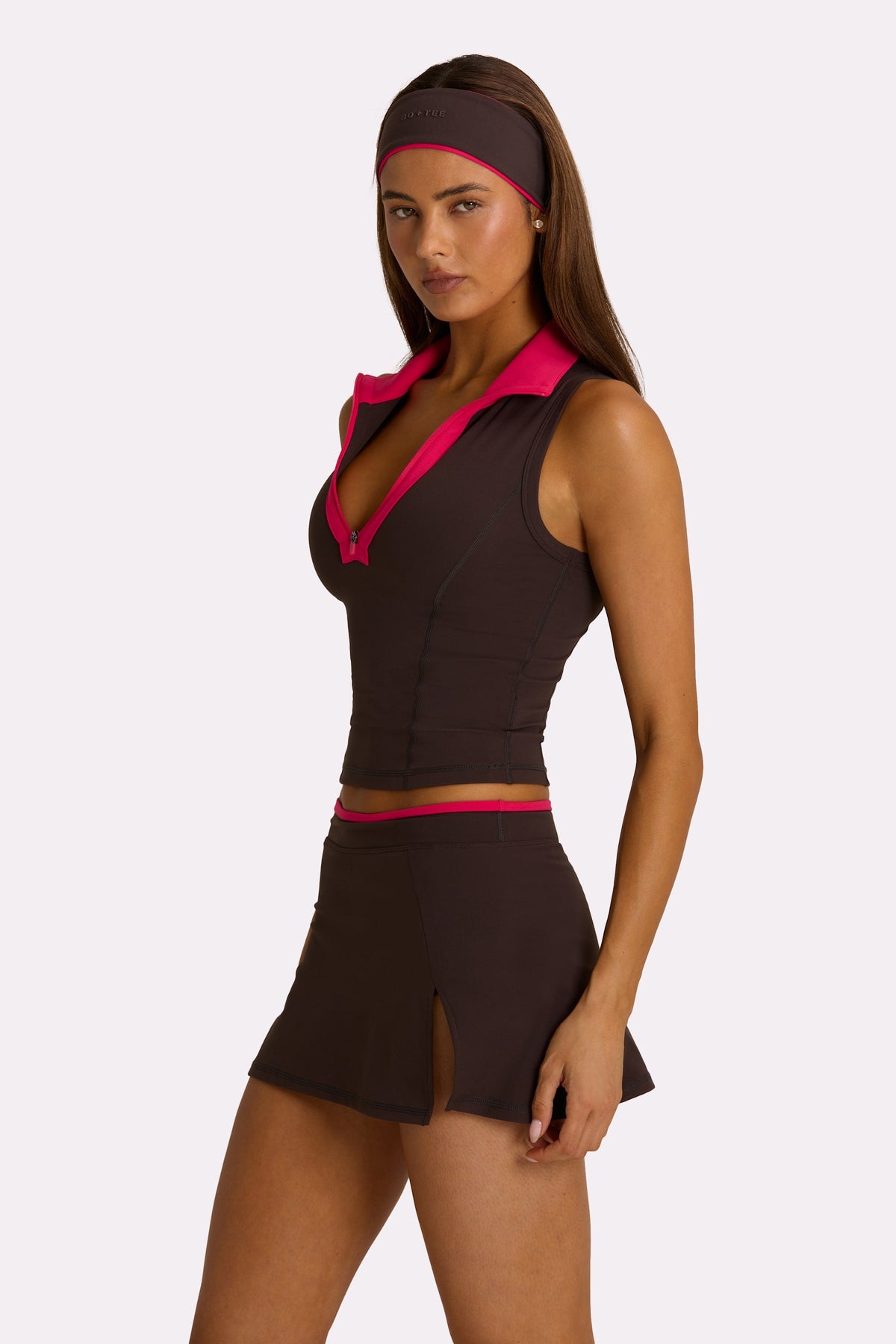 Chic Soft Active Collared Tank Top in Truffle