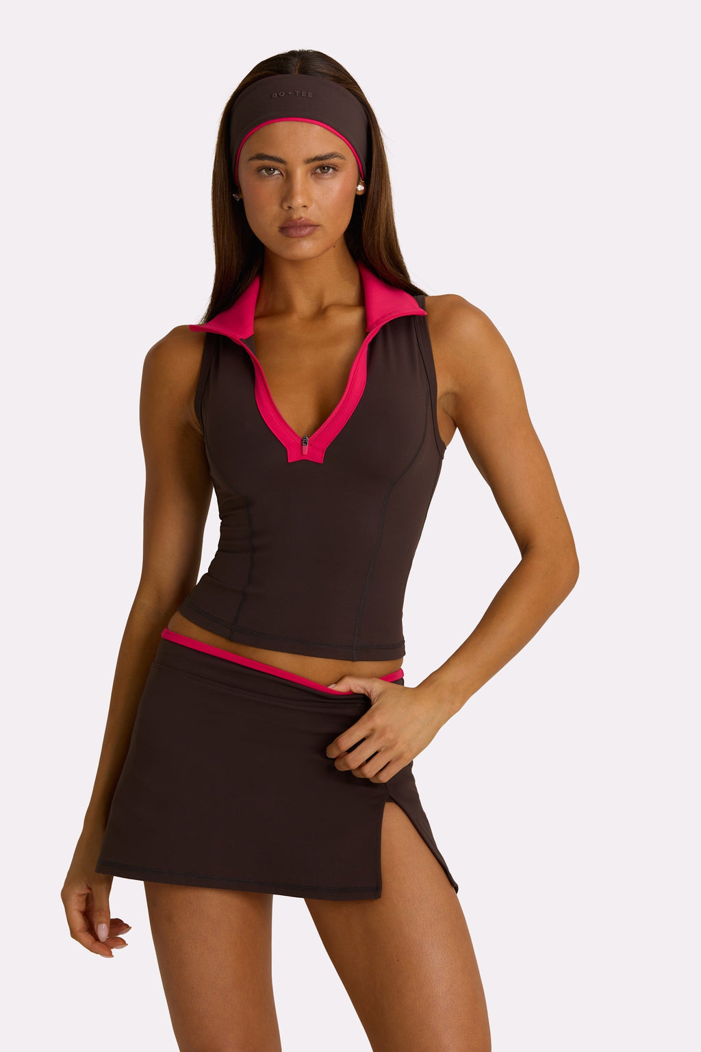 Chic Soft Active Collared Tank Top in Truffle