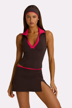Chic Soft Active Collared Tank Top in Truffle