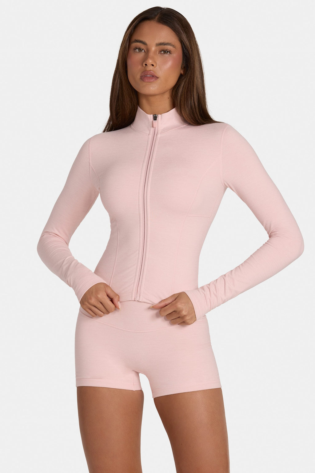 Chic Soft Active Zip-Up Jacket in Blush Marl