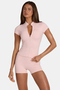 Chic Soft Active Zip-Up Top in Blush Marl