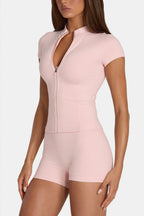 Chic Soft Active Zip-Up Top in Blush Marl