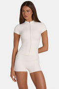 Chic Soft Active Zip-Up Top in Coconut