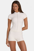 Chic Soft Active Zip-Up Top in Coconut