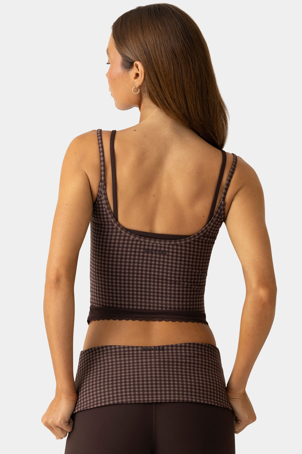 Chic Soft Active Double-Layer Tank Top in Espresso Gingham