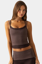 Chic Soft Active Double-Layer Tank Top in Espresso Gingham