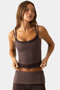 Chic Soft Active Double-Layer Tank Top in Espresso Gingham