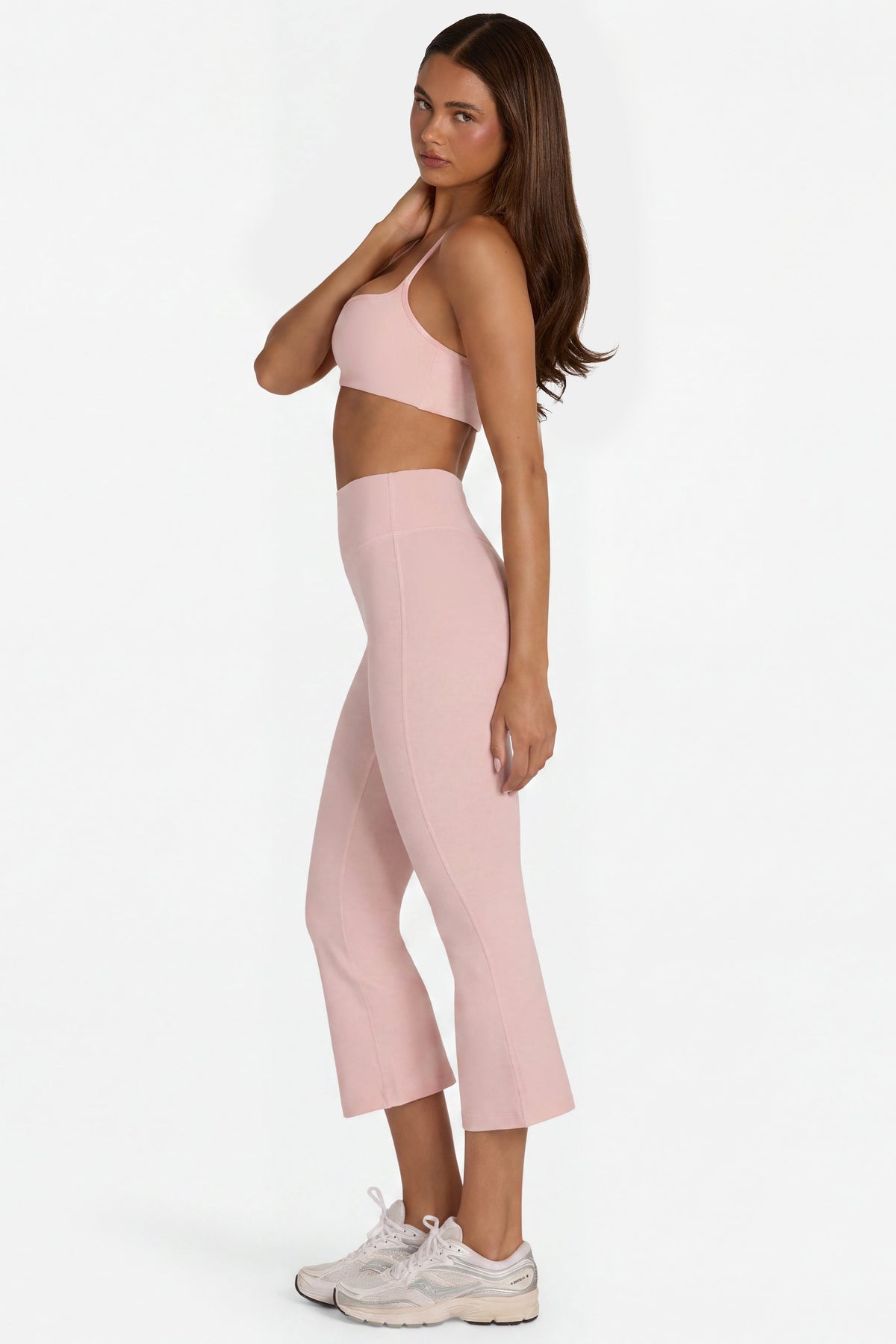 Chic Soft Active Flared Capri Leggings in Blush Marl