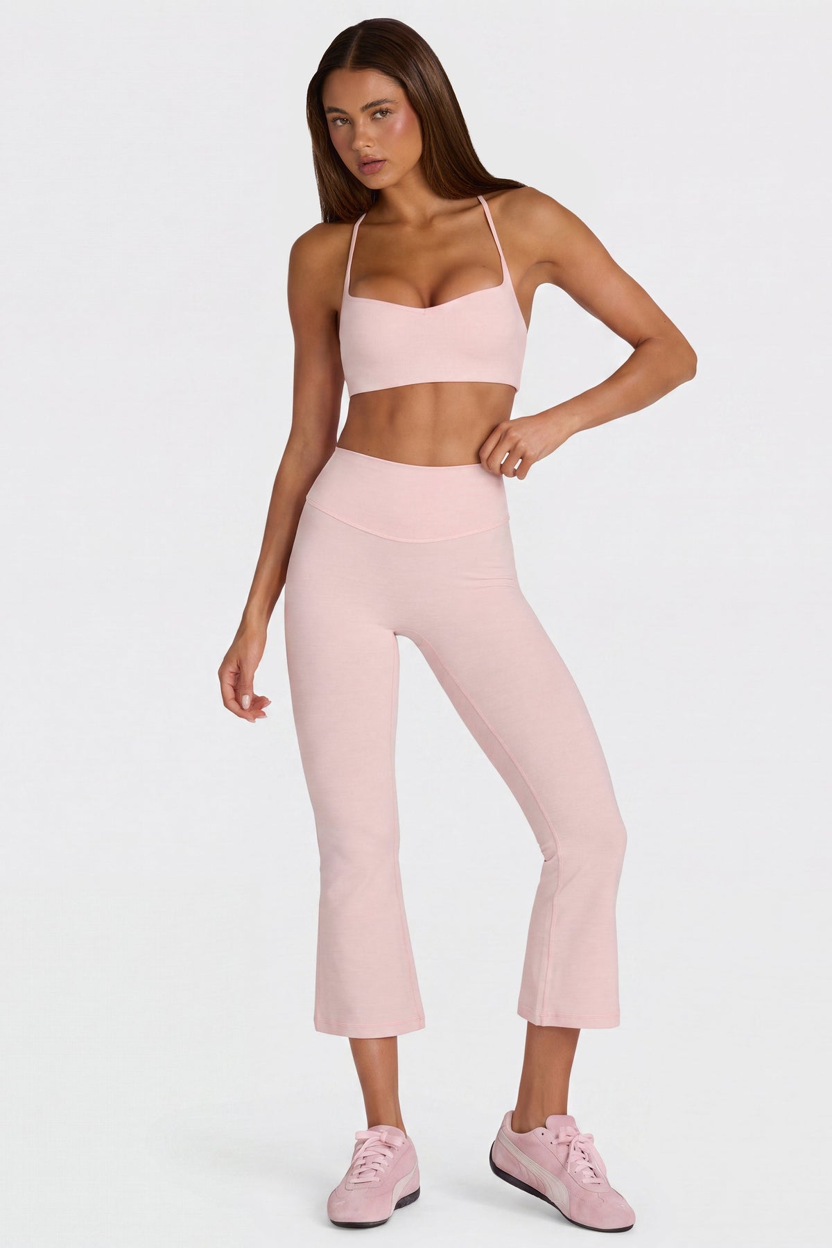 Chic Soft Active Flared Capri Leggings in Blush Marl