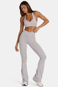 Chic Soft Active V-Waist Flared Leggings in Grey Marl