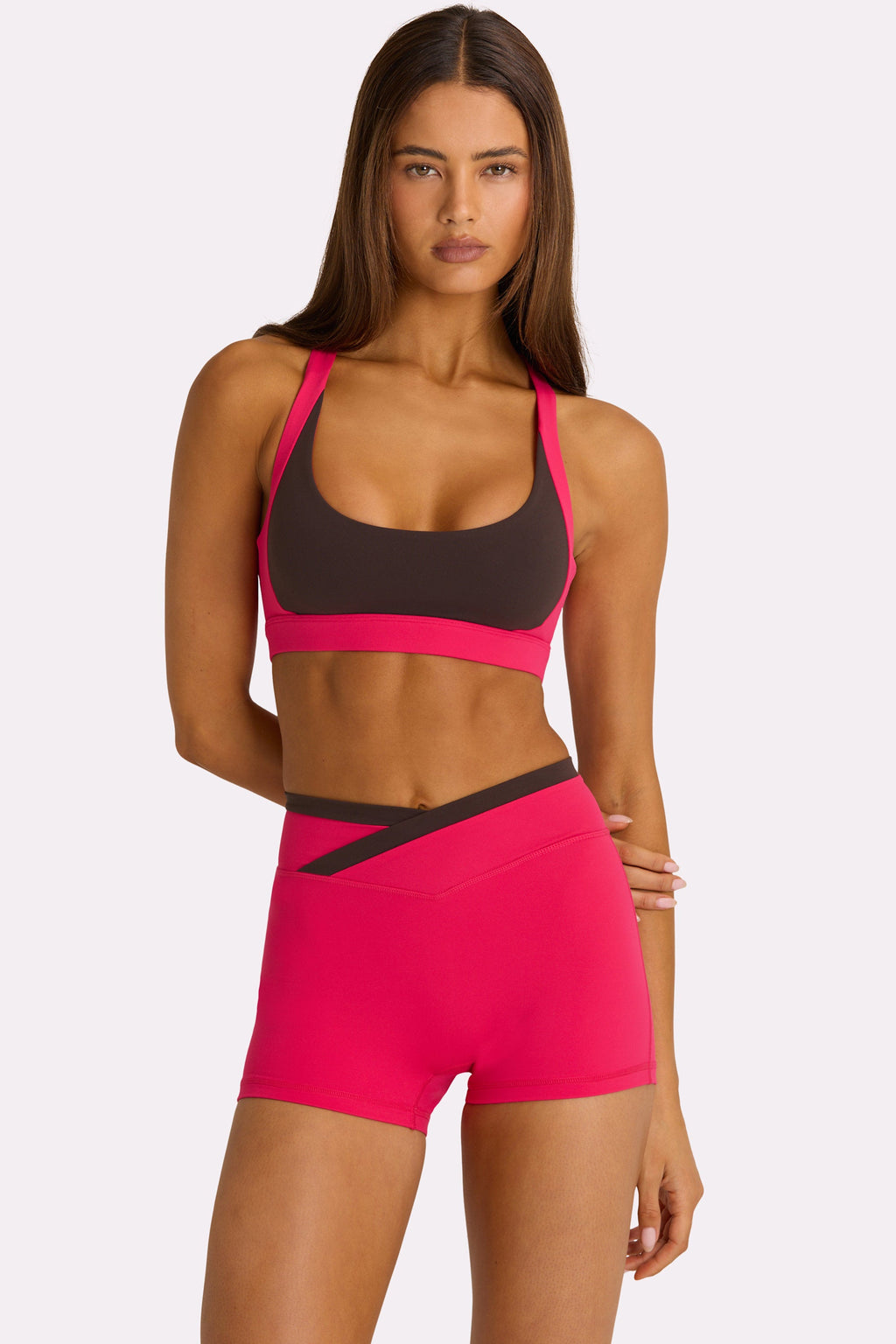 Chic Soft Active Wrap Waist Shorts in Hot Pink