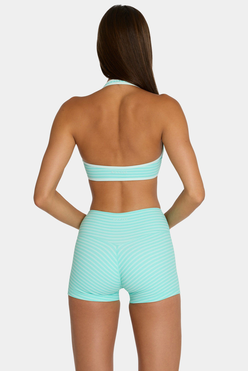 Chic Soft Active Mini Shorts in Aqua Stripe