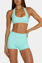 Chic Soft Active Mini Shorts in Aqua Stripe