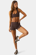 Chic Soft Active Mini Shorts in Espresso Gingham
