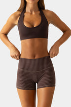 Chic Soft Active Mini Shorts in Espresso Gingham