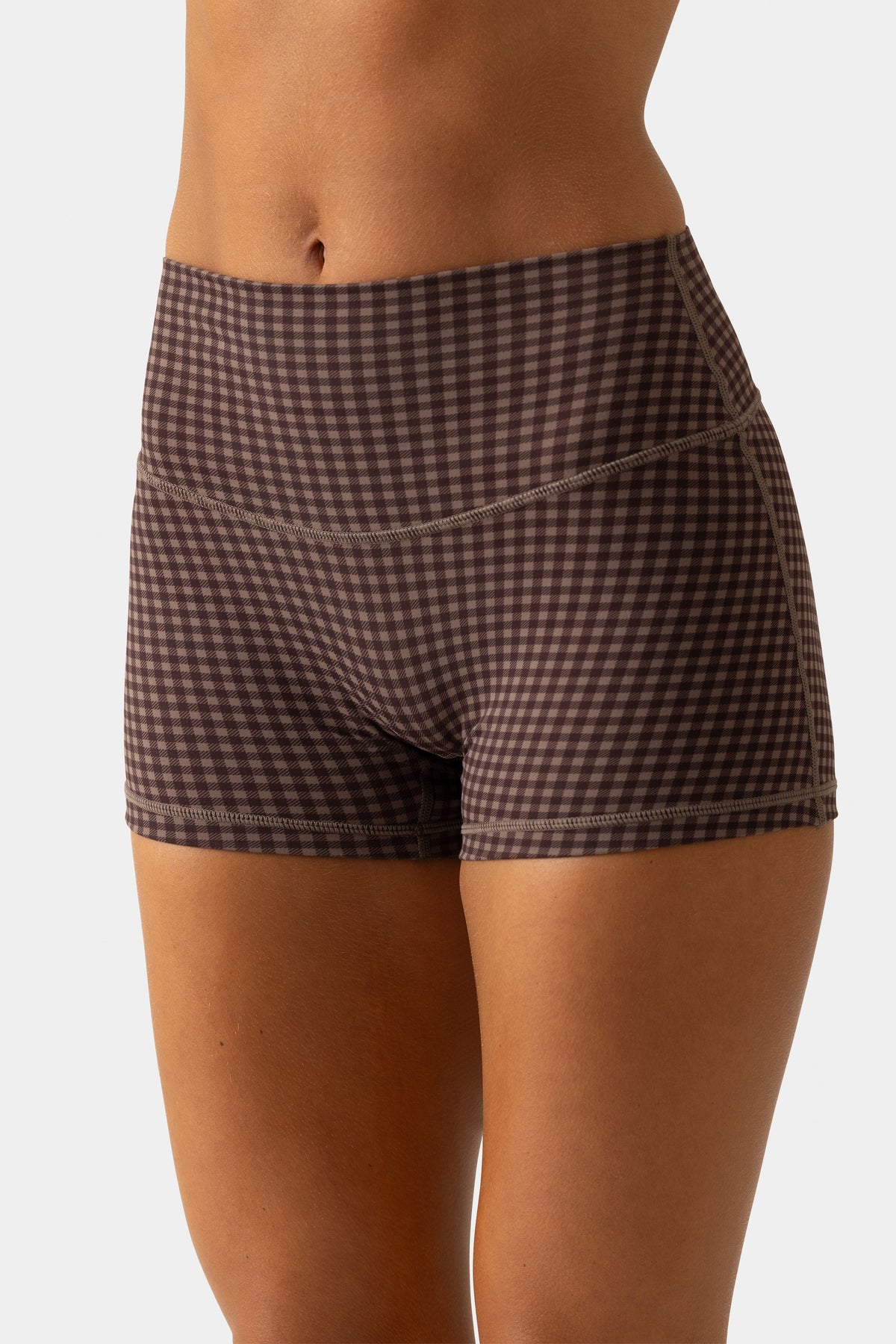 Chic Soft Active Mini Shorts in Espresso Gingham