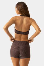 Chic Soft Active Mini Shorts in Espresso Gingham
