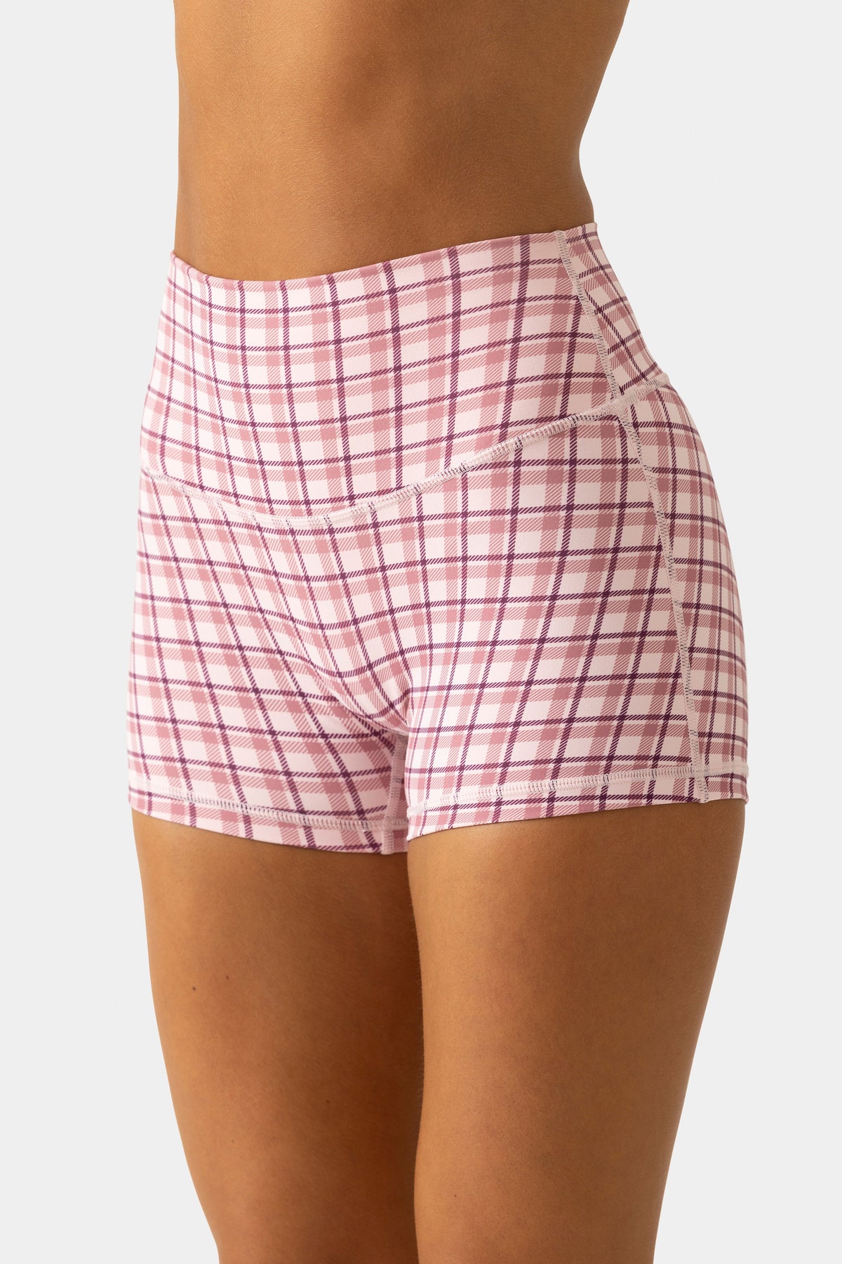 Chic Soft Active Mini Shorts in Berry Plaid