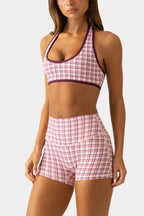 Chic Soft Active Mini Shorts in Berry Plaid