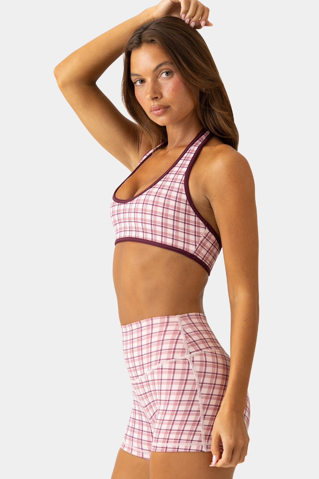 Chic Soft Active Mini Shorts in Berry Plaid