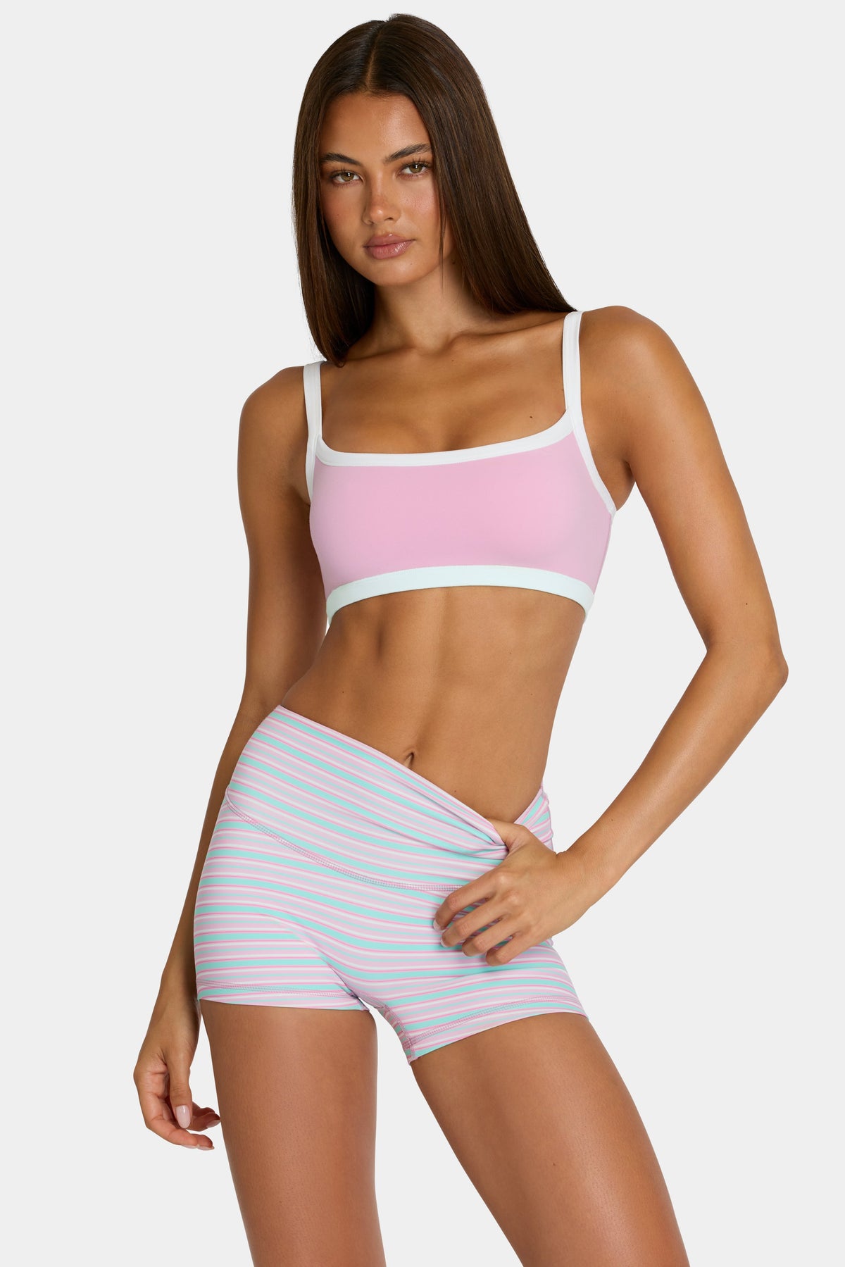Chic Soft Active Mini Shorts in Multi Stripe