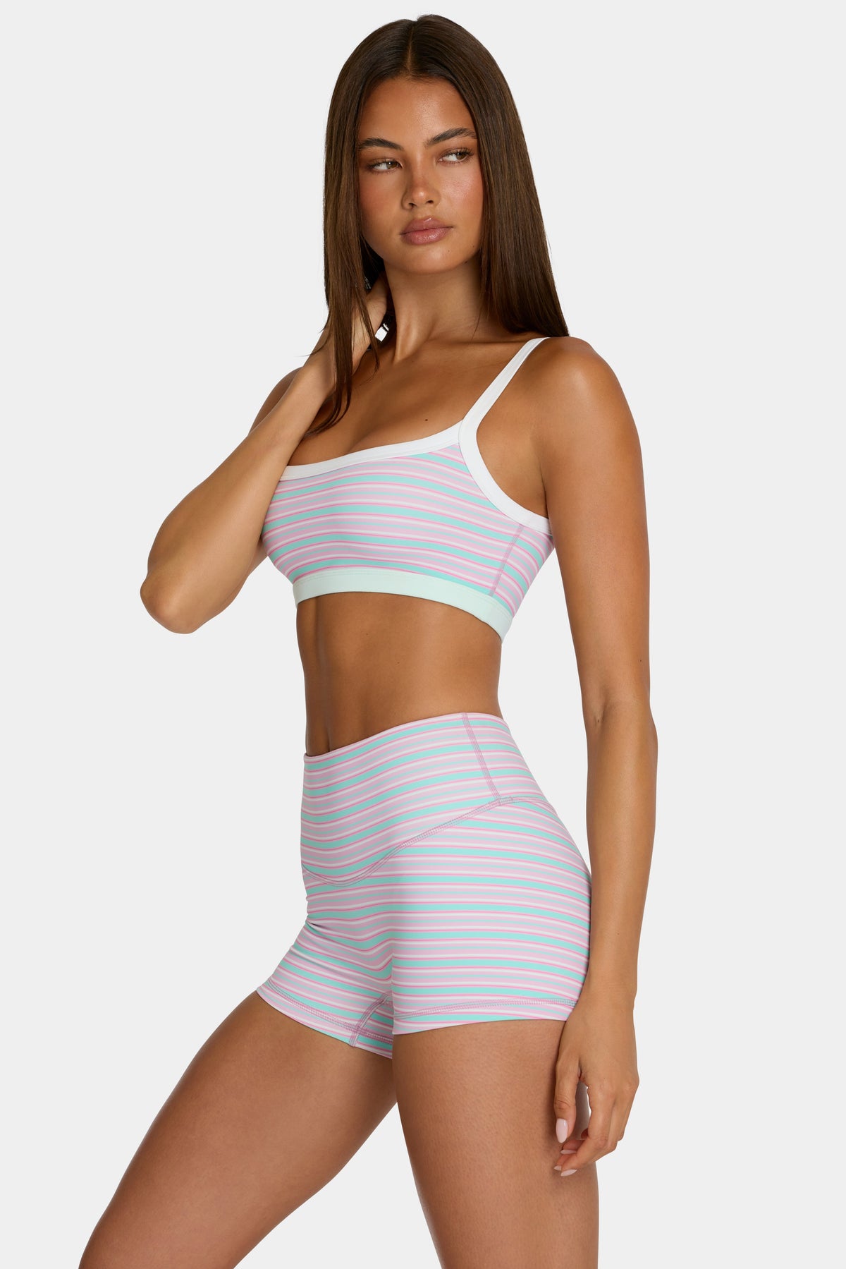 Chic Soft Active Mini Shorts in Multi Stripe