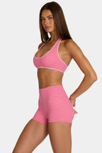 Chic Soft Active Mini Shorts in Pink Stripe