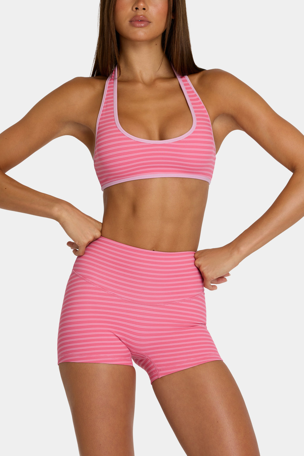 Chic Soft Active Mini Shorts in Pink Stripe