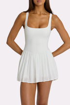 Chic Soft Active Open-Back Pleated Tennis Dress in Coconut
