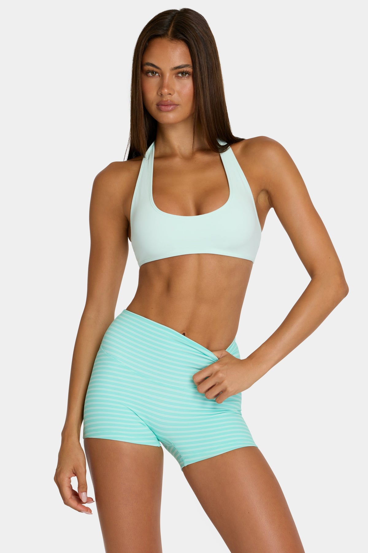 Chic Soft Active Reversible Sports Bra in Aqua Stripe