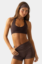 Chic Soft Active Reversible Sports Bra in Espresso Gingham