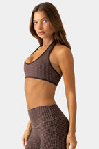 Chic Soft Active Reversible Sports Bra in Espresso Gingham