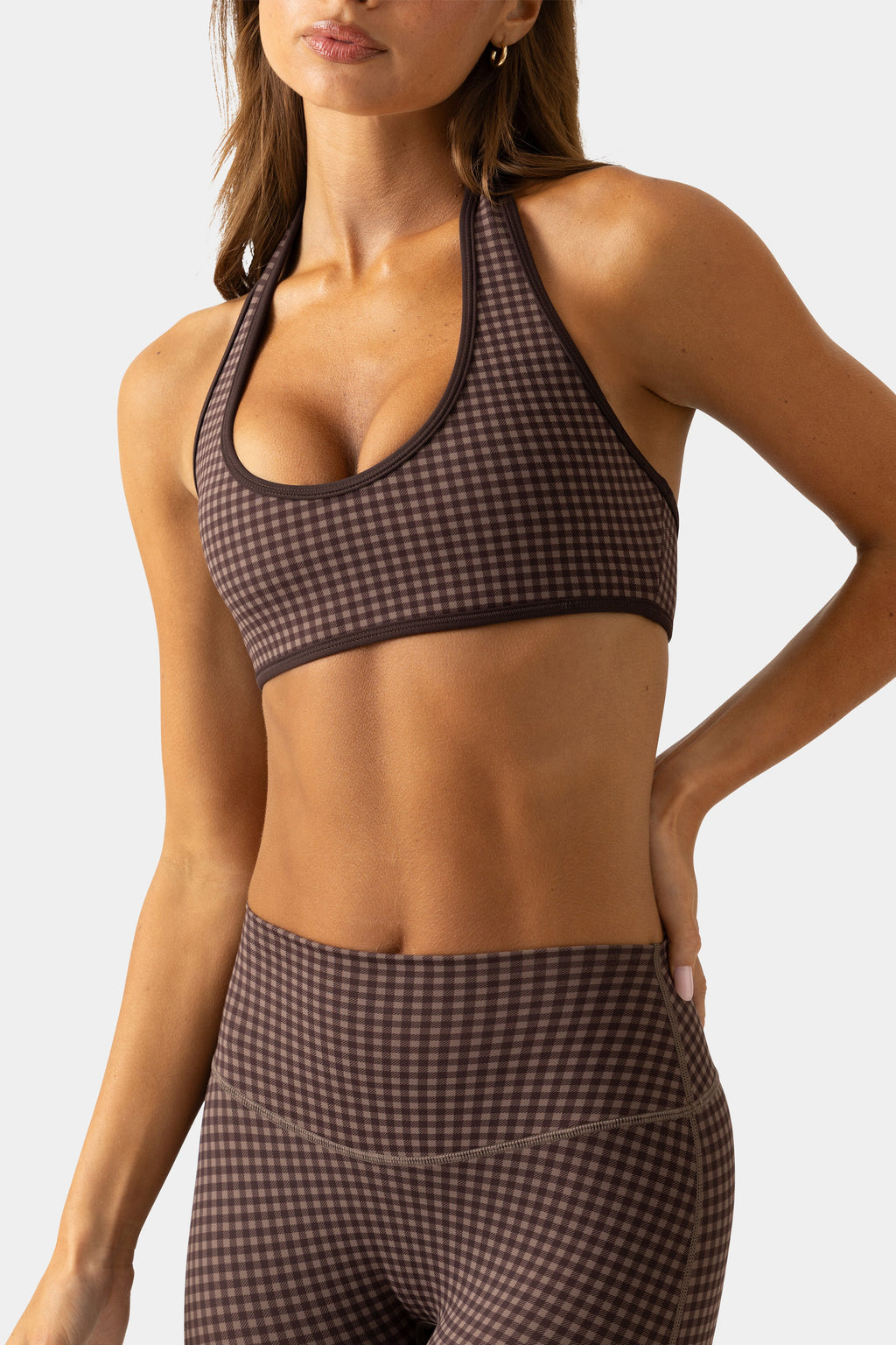 Chic Soft Active Reversible Sports Bra in Espresso Gingham