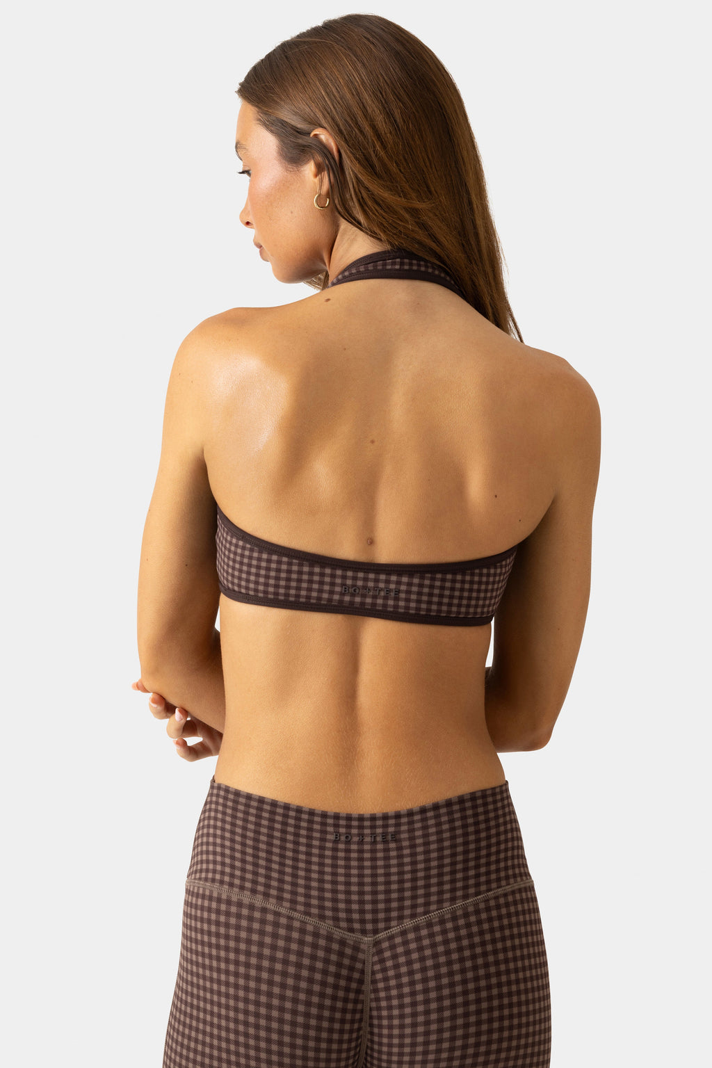 Chic Soft Active Reversible Sports Bra in Espresso Gingham