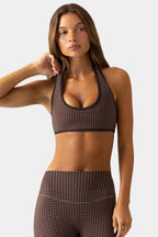 Chic Soft Active Reversible Sports Bra in Espresso Gingham