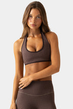 Chic Soft Active Reversible Sports Bra in Espresso Gingham