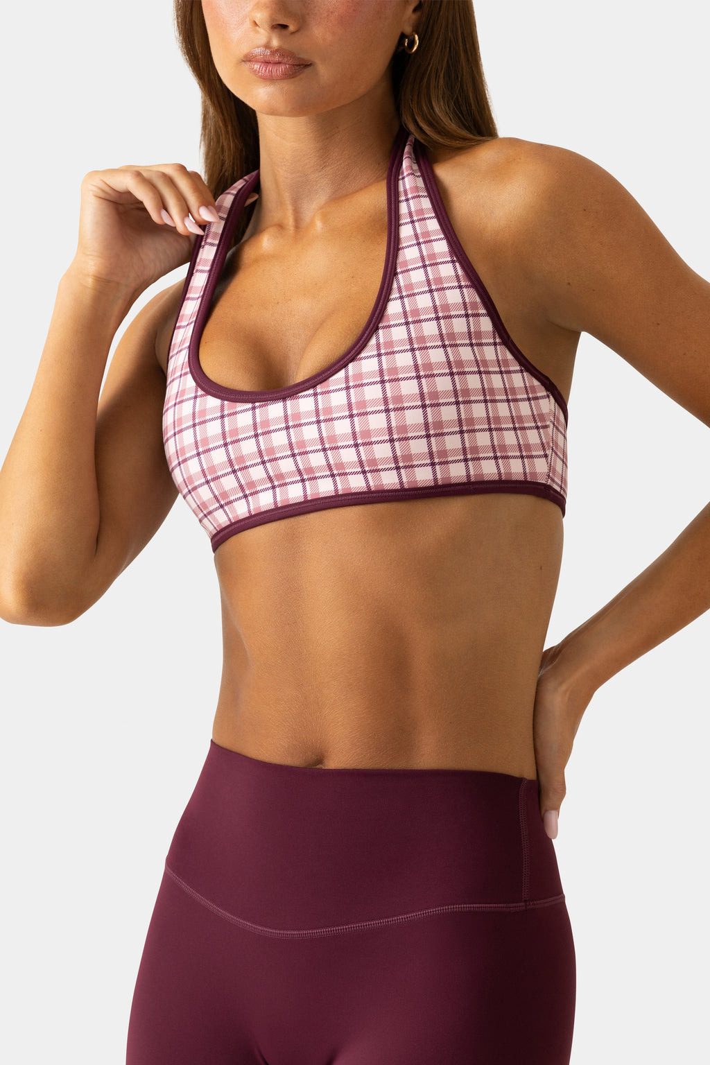 Chic Soft Active Reversible Sports Bra in Berry Plaid