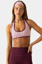 Chic Soft Active Reversible Sports Bra in Berry Plaid