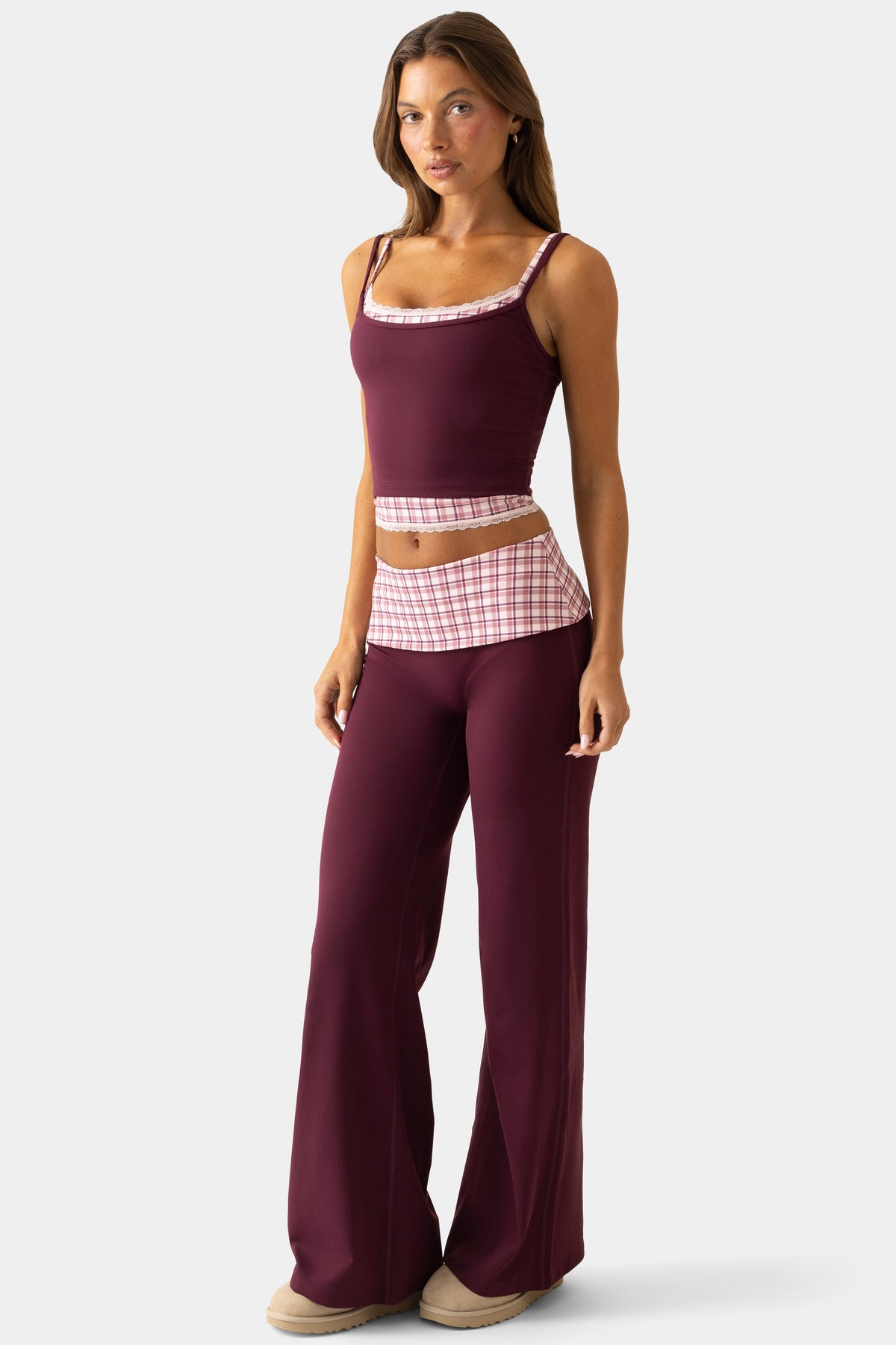 Chic Soft Active Wide-Leg Trousers in Plum