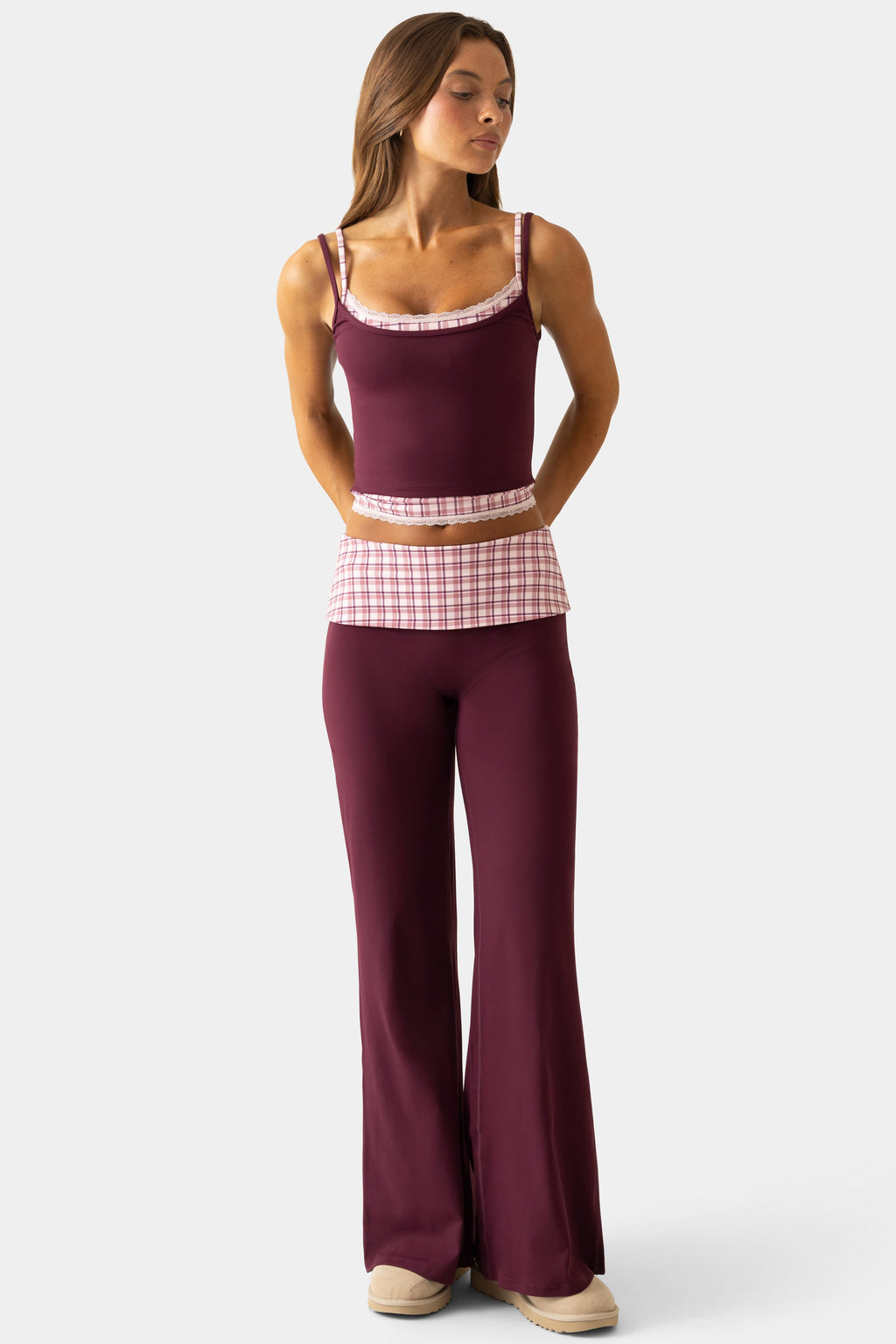 Chic Soft Active Wide-Leg Trousers in Plum