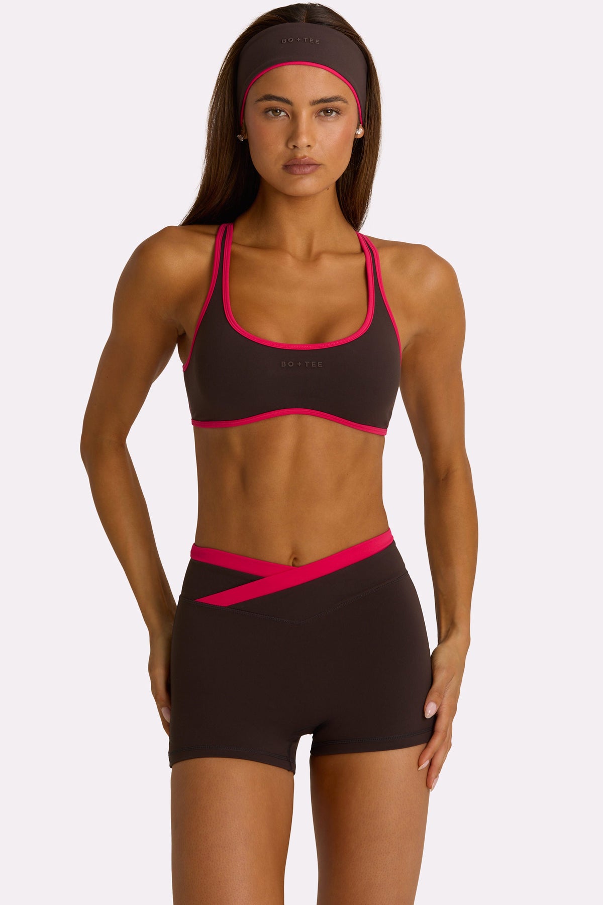 Chic Soft Active Wrap Waist Shorts in Truffle