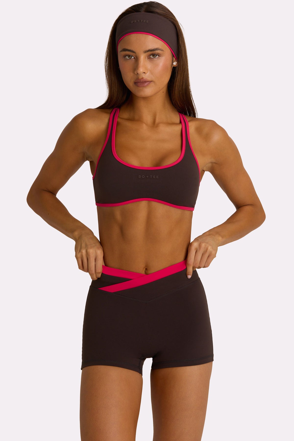 Chic Soft Active Wrap Waist Shorts in Truffle