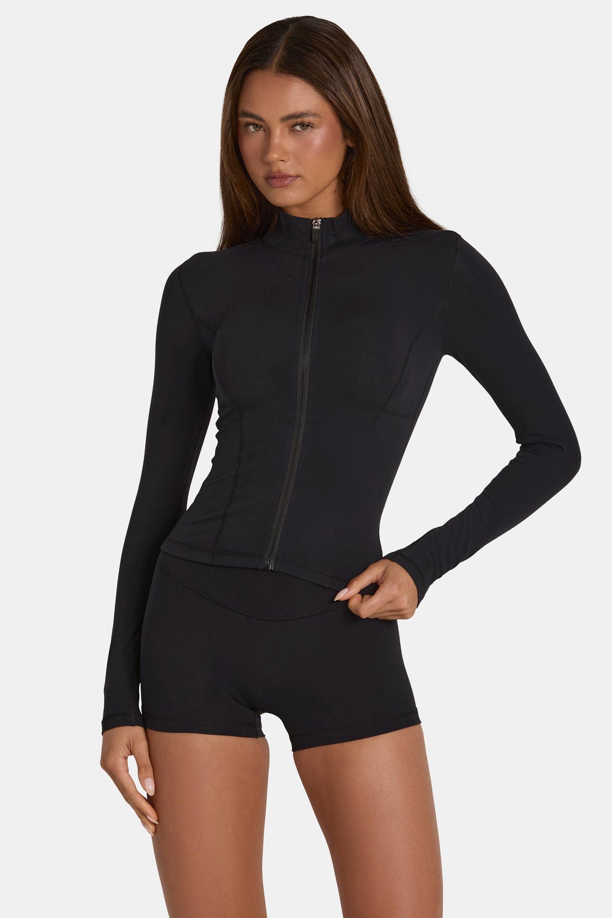Chic Soft Active Zip-Up Jacket in Black